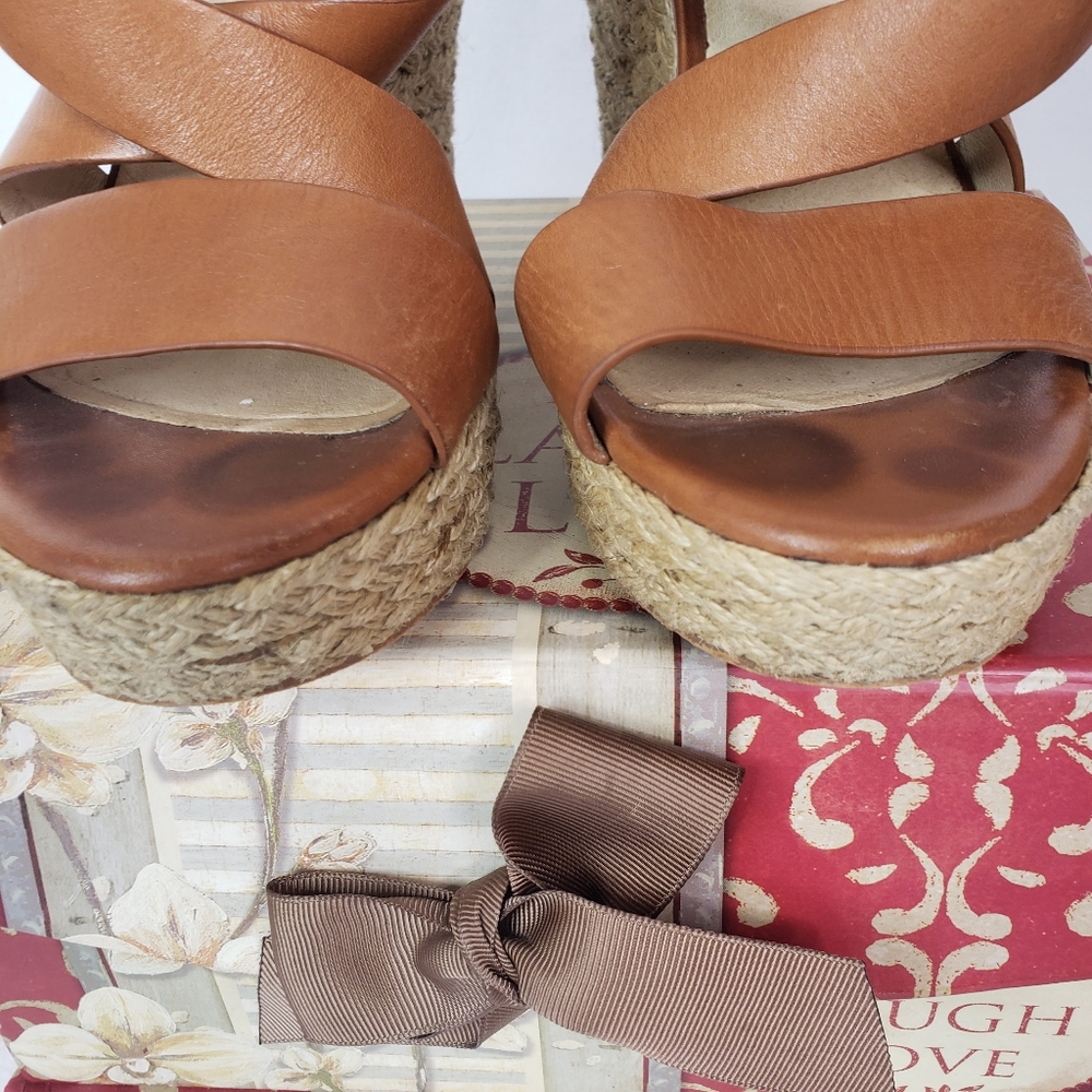 Michael Kors Celia Womens Brown Mid Wedge Platform Sandal Ankle Strap Y2K sz 8.5 - Picture 9 of 14